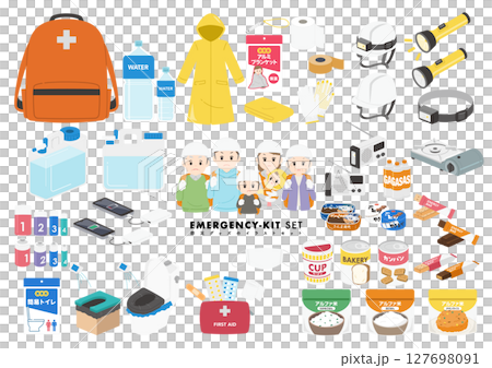 防災グッズのイラストセット 127698091