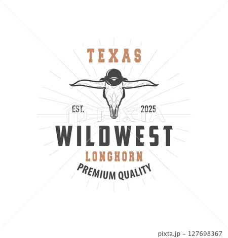 vintage retro design concept with longhorn logo illustration horn symbol from old ranch concept template in west texas 127698367