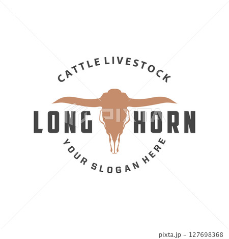 vintage retro design concept with longhorn logo illustration horn symbol from old ranch concept template in west texas 127698368