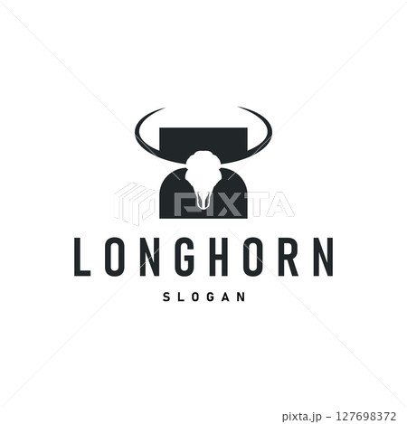 vintage retro design concept with longhorn logo illustration horn symbol from old ranch concept template in west texas 127698372
