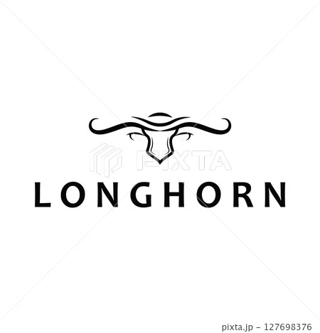 vintage retro design concept with longhorn logo illustration horn symbol from old ranch concept template in west texas 127698376