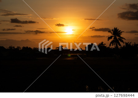 Golden Sunset Over Rural Landscape Silhouette 127698444