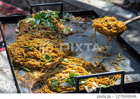 Traditional Indonesian Mie Goreng Street Food Preparation 127698846