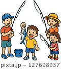魚釣りをする子供 127698937
