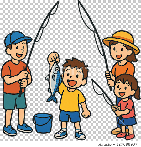 魚釣りをする子供 127698937