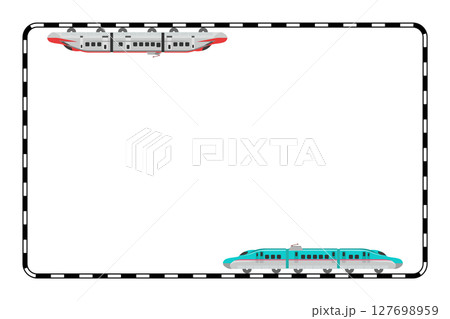 おもちゃ風の新幹線E5系ちE6系が走る横長の線路のフレーム 127698959