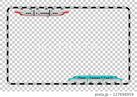 おもちゃ風の新幹線E5系ちE6系が走る横長の線路のフレーム 127698959