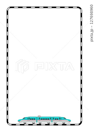 おもちゃ風の新幹線E5系が付いた縦長の線路のフレーム おもちゃ風の新幹線E5系が付いた縦長の線路のフレーム 127698960