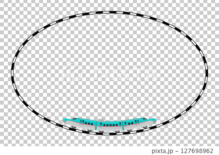 A horizontally oval track frame on which the toy-style E5 series Shinkansen train runs A horizontally oval track frame on which the toy-style E5 series Shinkansen train runs 127698962