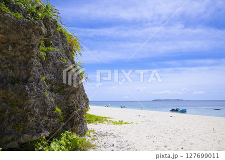 沖縄の美しい海と砂浜の風景 沖縄の美しい海と砂浜の風景 127699011