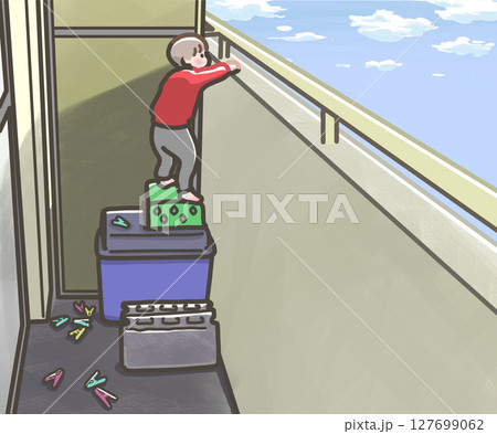 ベランダで遊ぶ子ども ベランダで遊ぶ子ども 127699062