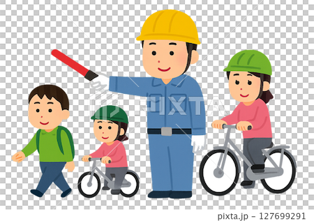 工作人員引導行人和自行車的場景插圖（平面設計） 127699291