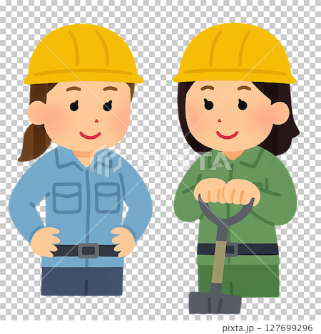 兩名女性建築工人並肩站立的場景插圖(平面設計) 兩名女性建築工人並肩站立的場景插圖(平面設計) 127699296