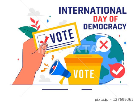 International Day of Democracy Vector Illustration on September 15 with Hands Holding Voting Papers for Resolution in a Flat Cartoon Style Background 127699363