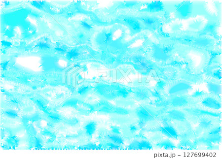 ギザギザまだらな霜やかき氷のような凍って冷たい質感の明るい蛍光青色テクスチャー 127699402