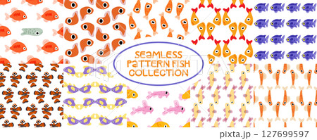 Seamless Cartoon Fish Pattern Pack 127699597