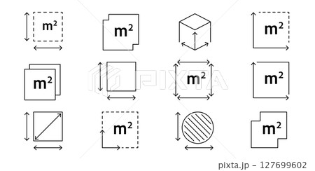 Real estate dimension icon showing M2 sign. Square meter measurement symbol for floor area, room size, or apartment plan. Clean outline vector illustration Real estate dimension icon showing M2 sign. Square meter measurement symbol for floor area, room size, or apartment plan. Clean outline vector illustration 127699602