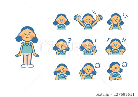 アフリカ系の女の子　全身+表情9種 127699611