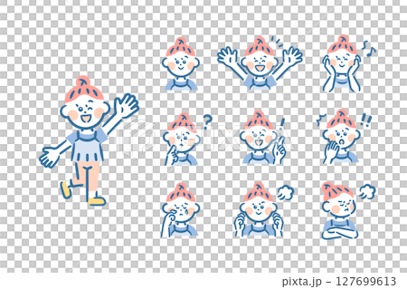 亞洲女孩-全身+9種臉部表情 127699613