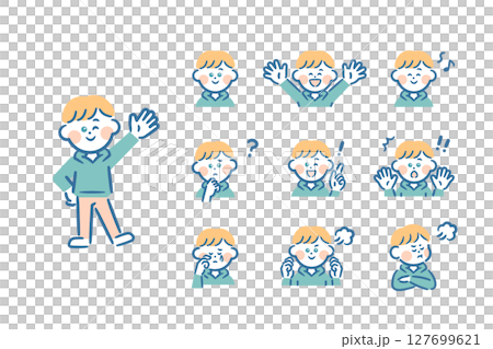 European boy - full body + 9 facial expressions European boy - full body + 9 facial expressions 127699621