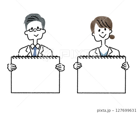 スケッチブックを持って説明している男性医師と女性医師 127699631