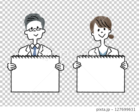 スケッチブックを持って説明している男性医師と女性医師 127699631