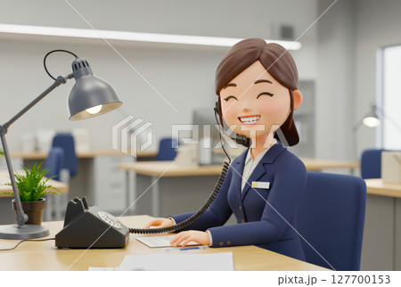 コールセンターで働くオペレーターの女性のイラスト 127700153
