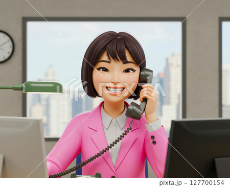コールセンターで働くオペレーターの女性のイラスト 127700154
