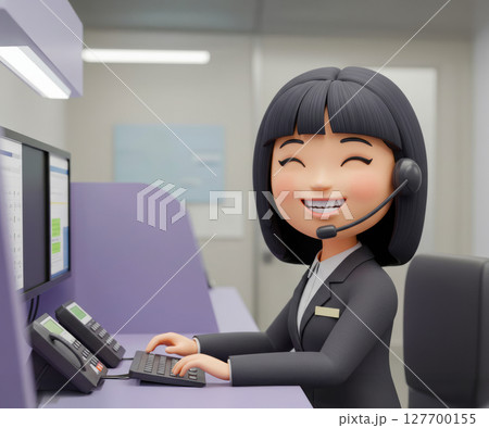 コールセンターで働くオペレーターの女性のイラスト 127700155