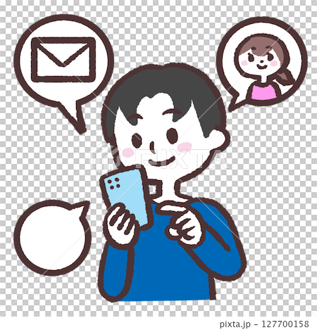 Illustration of a man operating a smartphone 127700158
