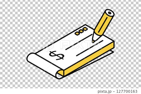 小切手帳にサインするシンプルな線画アイコン（アイソメトリックイラスト） 127700163