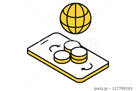 外貨送金するスマホアプリのシンプルな線画アイコン（アイソメトリックイラスト） 127700183