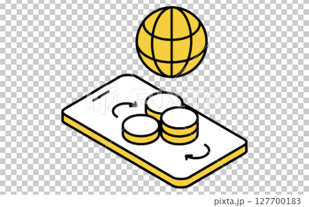外貨送金するスマホアプリのシンプルな線画アイコン（アイソメトリックイラスト） 127700183