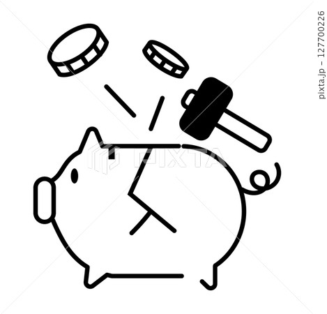 ハンマーで割られた貯金箱のアイコン 127700226