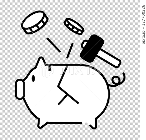 ハンマーで割られた貯金箱のアイコン 127700226