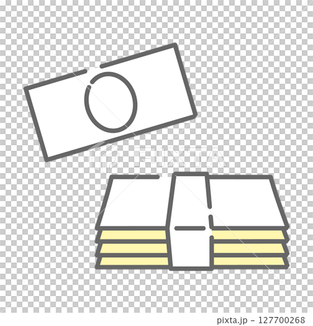 札束と1枚の紙幣のイラスト(帯付き) 札束と1枚の紙幣のイラスト(帯付き) 127700268