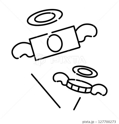 翼の生えた紙幣とコインのアイコン 翼の生えた紙幣とコインのアイコン 127700273