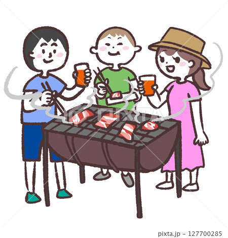 バーベキューをする人のイラスト 127700285