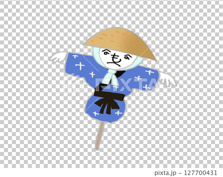 Illustration of a scarecrow standing in a rice field Illustration of a scarecrow standing in a rice field 127700431