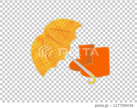 黄色の傘とオレンジの長靴のイラスト 127700436