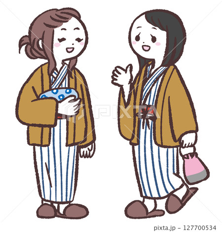 浴衣姿の二人の女性イラスト 127700534