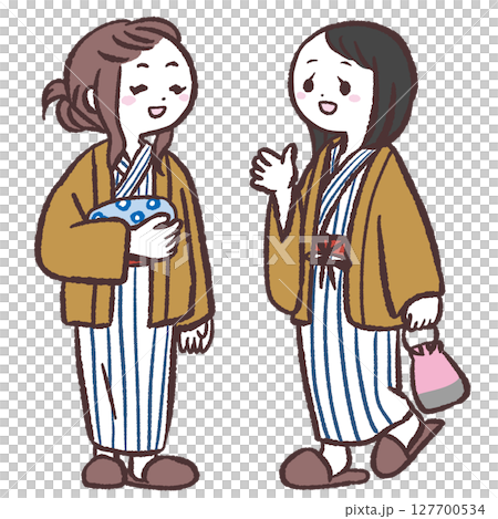 浴衣姿の二人の女性イラスト 127700534