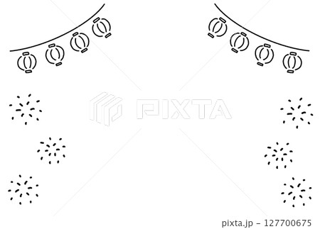 ゆるくて可愛いモノクロ夏祭りフレーム・提灯・花火 ゆるくて可愛いモノクロ夏祭りフレーム・提灯・花火 127700675