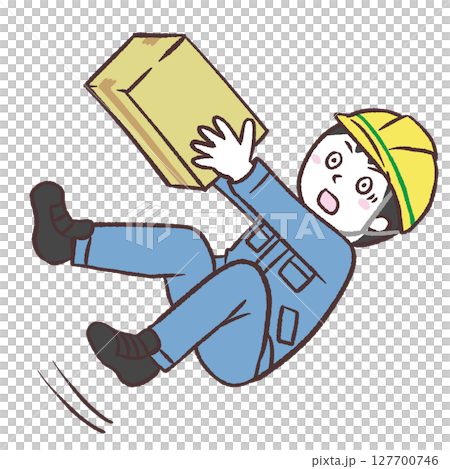 Illustration of a male worker falling over while carrying luggage 127700746