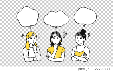 Worried thinking young woman speech bubble set 127700751