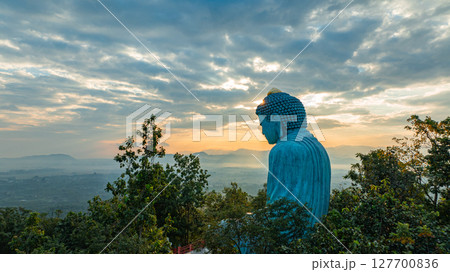 Aerial view of Majestic Buddha at sunrise 127700836