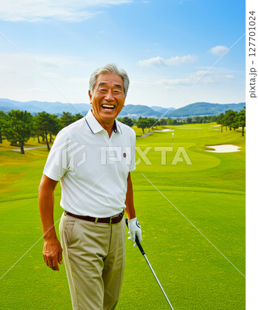 ゴルフをする元気なシニア 127701024
