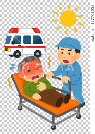 一位老人因中暑被緊急送往醫院的插圖 一位老人因中暑被緊急送往醫院的插圖 127701053