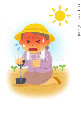 畑で熱中症になった高齢女性のイラスト 127701054