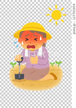 畑で熱中症になった高齢女性のイラスト 127701054